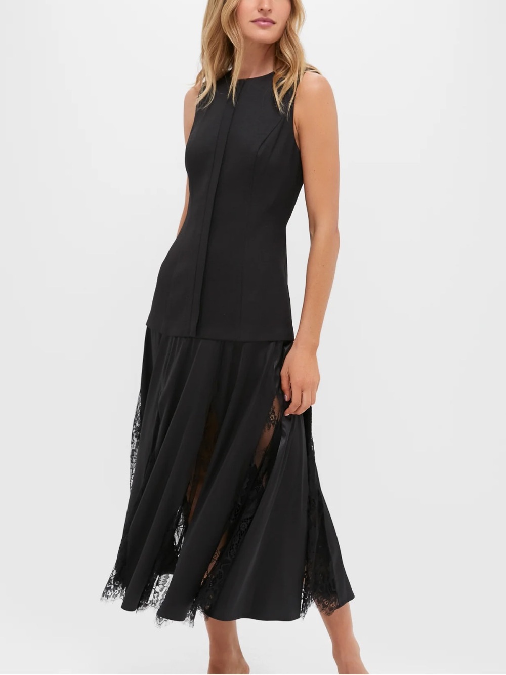 Tuckernuck Hyacinth House Black Sleeveless Lace Bottom Maxi dress size L NWT